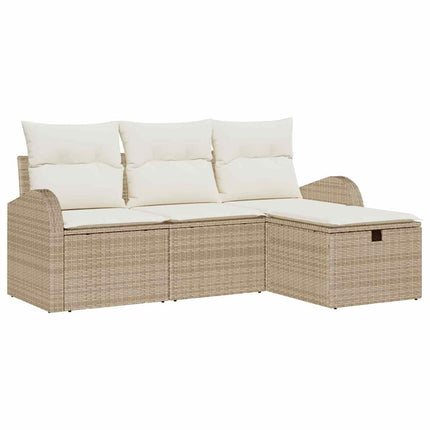 Trädgårdsoffset med kudde med lagring 4 pcs Beige Poly rattan