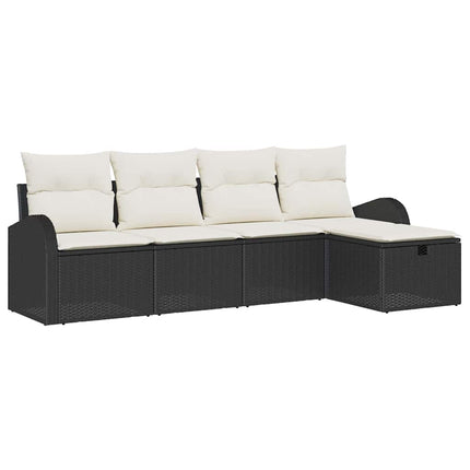 Trädgårdsoffset med kudde med lagring 5 pcs Svart Poly rattan
