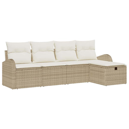 Trädgårdsoffset med kudde med lagring 5 pcs Beige Poly rattan