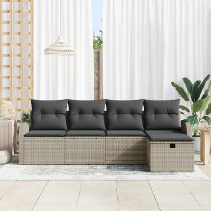 Trädgårdsoffset med kudde med lagring 5 pcs Ljusgrå Poly rattan