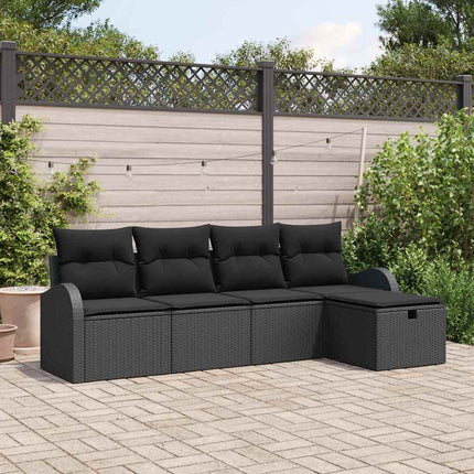 Trädgårdsoffset med kudde med lagring 5 pcs Svart Poly rattan