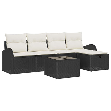 Trädgårdsoffset med kudde med lagring 6 pcs Svart Poly rattan