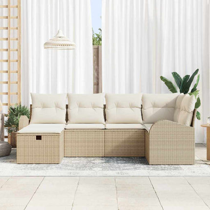 Trädgårdsoffset med kudde med lagring 6 pcs Beige Poly rattan