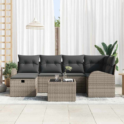 Trädgårdsoffset med kudde med lagring 7 pcs Grå Poly rattan