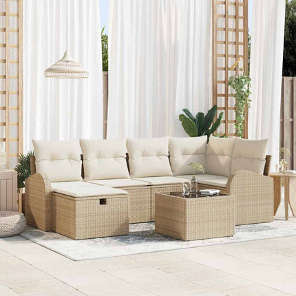 Trädgårdsoffset med kudde med lagring 7 pcs Beige Poly rattan