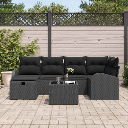 Trädgårdsoffset med kudde med lagring 7 pcs Svart Poly rattan