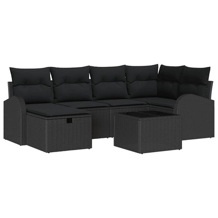 Trädgårdsoffset med kudde med lagring 7 pcs Svart Poly rattan