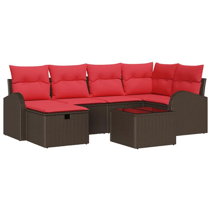 Trädgårdsoffset med kudde med lagring 7 pcs Brun konstrotting