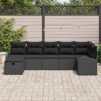 Trädgårdsoffset med kudde med lagring 7 pcs Svart konstrotting
