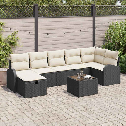 Trädgårdsoffset med kudde med lagring 8 pcs Svart Poly rattan
