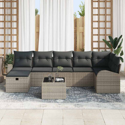 Trädgårdsoffset med kudde med lagring 8 pcs Grå Poly rattan