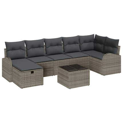 Trädgårdsoffset med kudde med lagring 8 pcs Grå Poly rattan