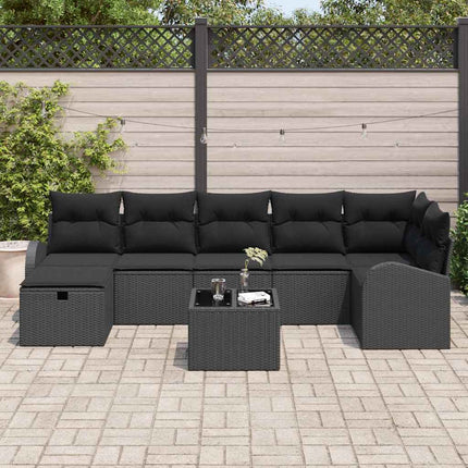 Trädgårdsoffset med kudde med lagring 8 pcs Svart Poly rattan