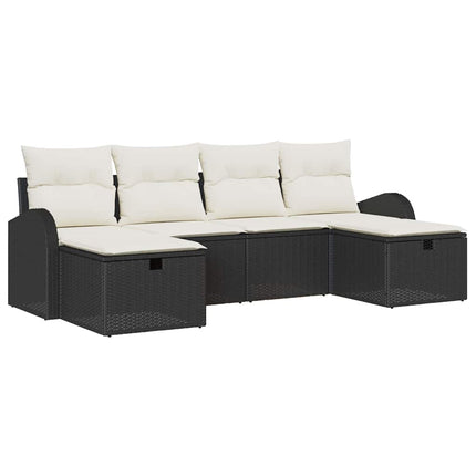 Trädgårdsoffset med kudde med lagring 6 pcs Svart Poly rattan