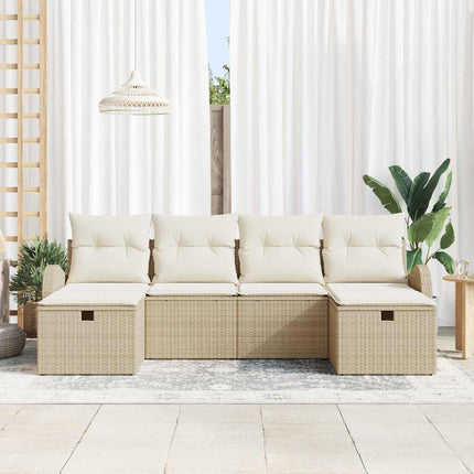 Trädgårdsoffset med kudde med lagring 6 pcs Beige konstrotting