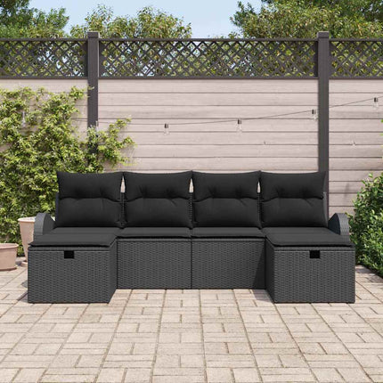 Trädgårdsoffset med kudde med lagring 6 pcs Svart konstrotting