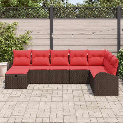 Trädgårdsoffset med kudde med lagring 8 pcs Brun Poly rattan