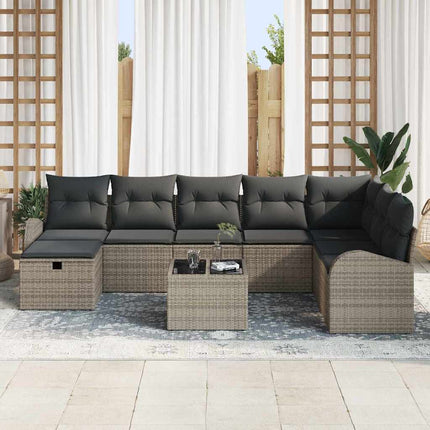 Trädgårdsoffset med kudde med lagring 9 pcs Grå Poly rattan