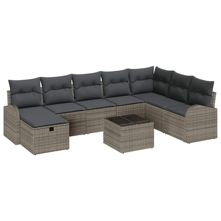 Trädgårdsoffset med kudde med lagring 9 pcs Grå Poly rattan