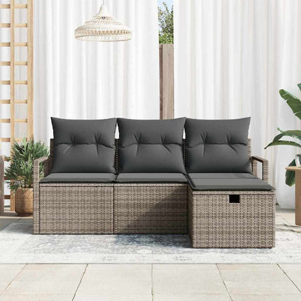 Trädgårdsoffset med kudde med lagring 4 pcs Grå Poly rattan