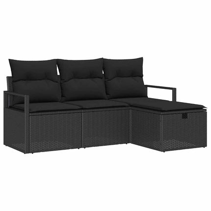 Trädgårdsoffset med kudde med lagring 4 pcs Svart Poly rattan