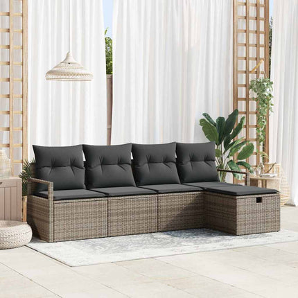Trädgårdsoffset med kudde med lagring 5 pcs Grå Poly rattan