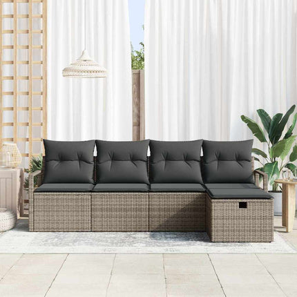 Trädgårdsoffset med kudde med lagring 5 pcs Grå Poly rattan