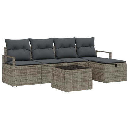 Trädgårdsoffset med kudde med lagring 6 pcs Grå Poly rattan