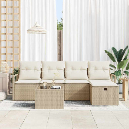 Trädgårdsoffset med kudde med lagring 6 pcs Beige Poly rattan
