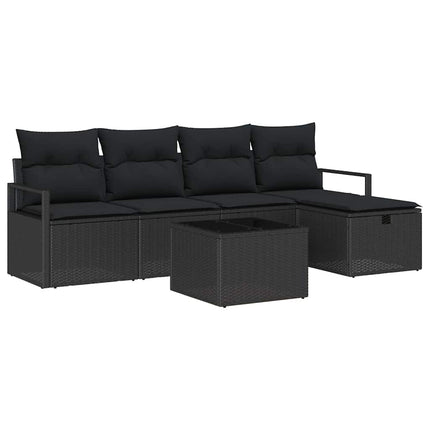 Trädgårdsoffset med kudde med lagring 6 pcs Svart Poly rattan