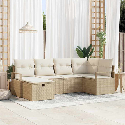 Trädgårdsoffset med kudde med lagring 6 pcs Beige Poly rattan