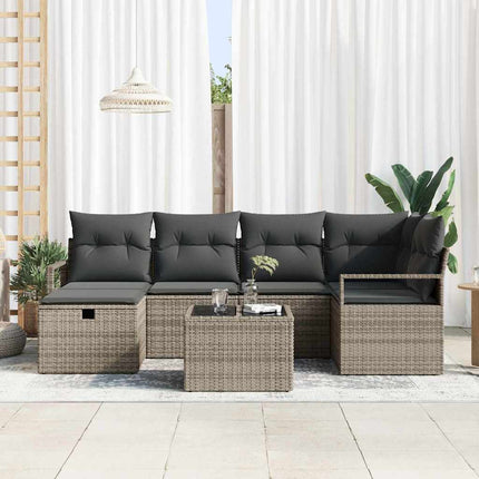 Trädgårdsoffset med kudde med lagring 7 pcs Grå Poly rattan