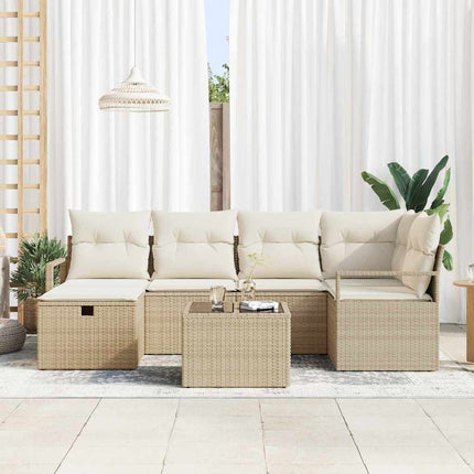 Trädgårdsoffset med kudde med lagring 7 pcs Beige Poly rattan