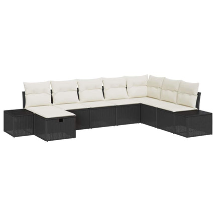 Trädgårdsoffset med kudde 8 pcs Svart Poly rattan