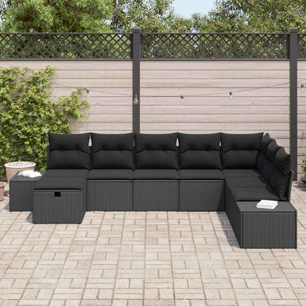 Trädgårdsoffset med kudde 8 pcs Svart Poly rattan