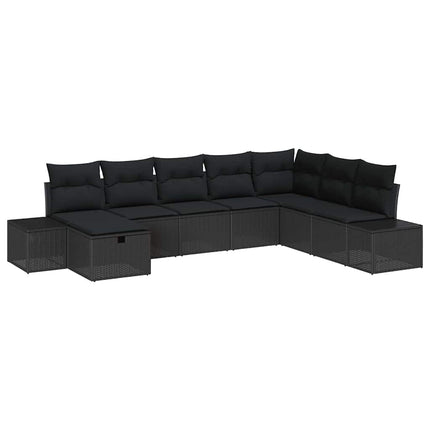 Trädgårdsoffset med kudde 8 pcs Svart Poly rattan