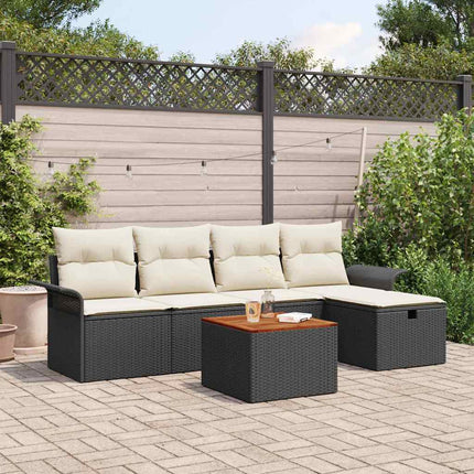 Trädgårdsoffset med kudde med lagring 6 pcs Svart Poly rattan
