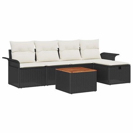 Trädgårdsoffset med kudde med lagring 6 pcs Svart Poly rattan