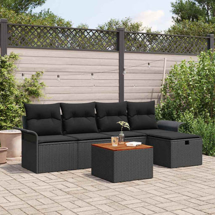 Trädgårdsoffset med kudde med lagring 6 pcs Svart Poly rattan