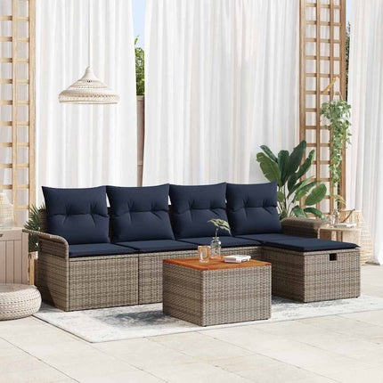 Trädgårdsoffset med kudde med lagring 6 pcs Grå Poly rattan