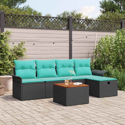 Trädgårdsoffset med kudde med lagring 6 pcs Svart Poly rattan