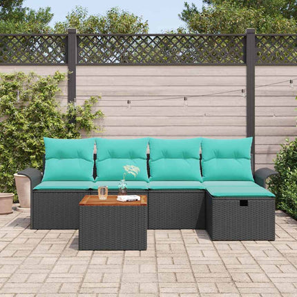 Trädgårdsoffset med kudde med lagring 6 pcs Svart Poly rattan