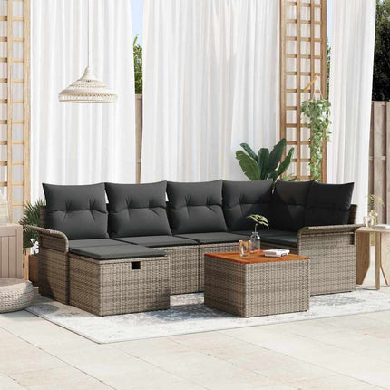 Trädgårdsoffset med kudde med lagring 7 pcs Grå Poly rattan