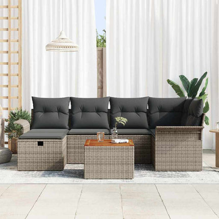 Trädgårdsoffset med kudde med lagring 7 pcs Grå Poly rattan