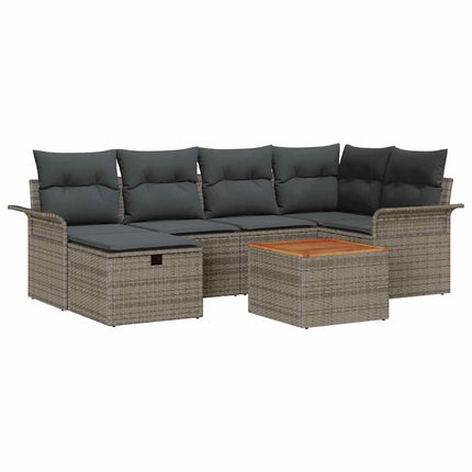 Trädgårdsoffset med kudde med lagring 7 pcs Grå Poly rattan