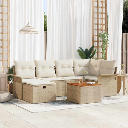 Trädgårdsoffset med kudde med lagring 7 pcs Beige Poly rattan