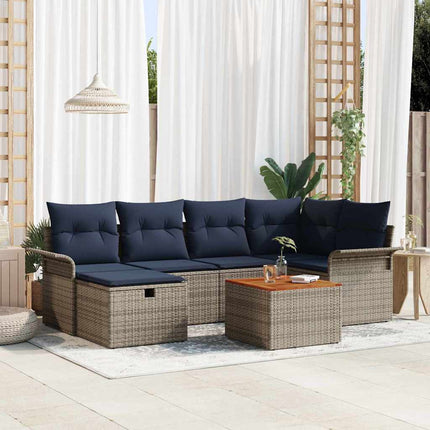 Trädgårdsoffset med kudde med lagring 7 pcs Grå Poly rattan