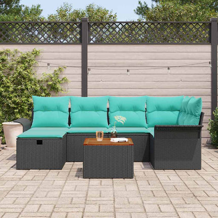 Trädgårdsoffset med kudde med lagring 7 pcs Svart Poly rattan