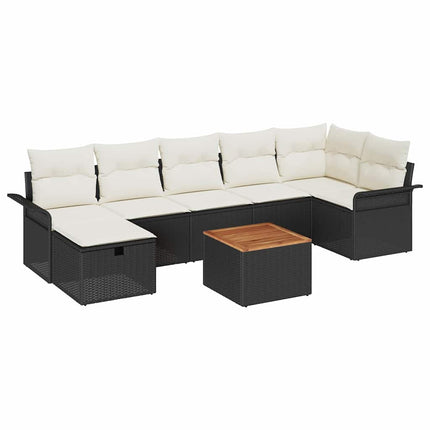 Trädgårdsoffset med kudde med lagring 8 pcs Svart Poly rattan