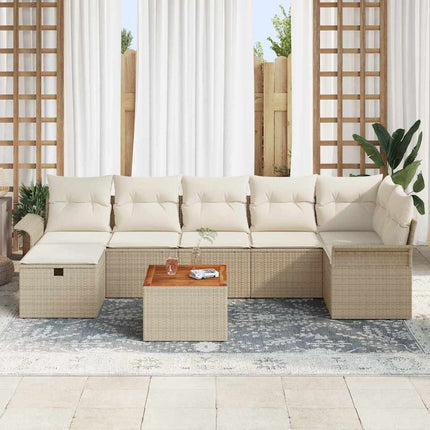 Trädgårdsoffset med kudde med lagring 8 pcs Beige Poly rattan